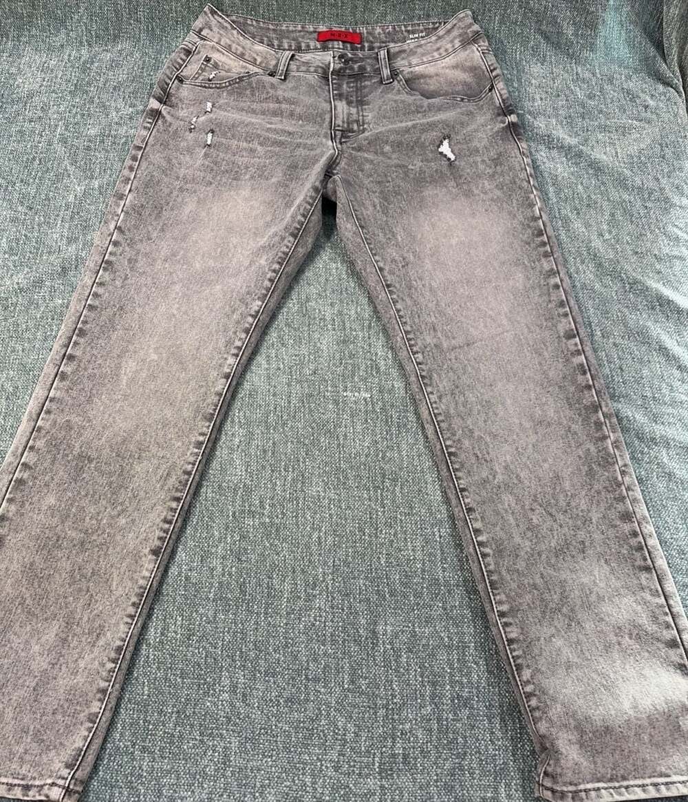 M.B.X. Slim Fit Jeans Size W30 L30 Gray Distressed Acid Wash Denim